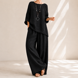 Lunavia – Oversized Cotton-Linen Two-Piece Set with Wide-Leg Pants