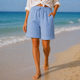 Brisella – Crinkle Bermuda Shorts with Drawstring Waist and Pockets