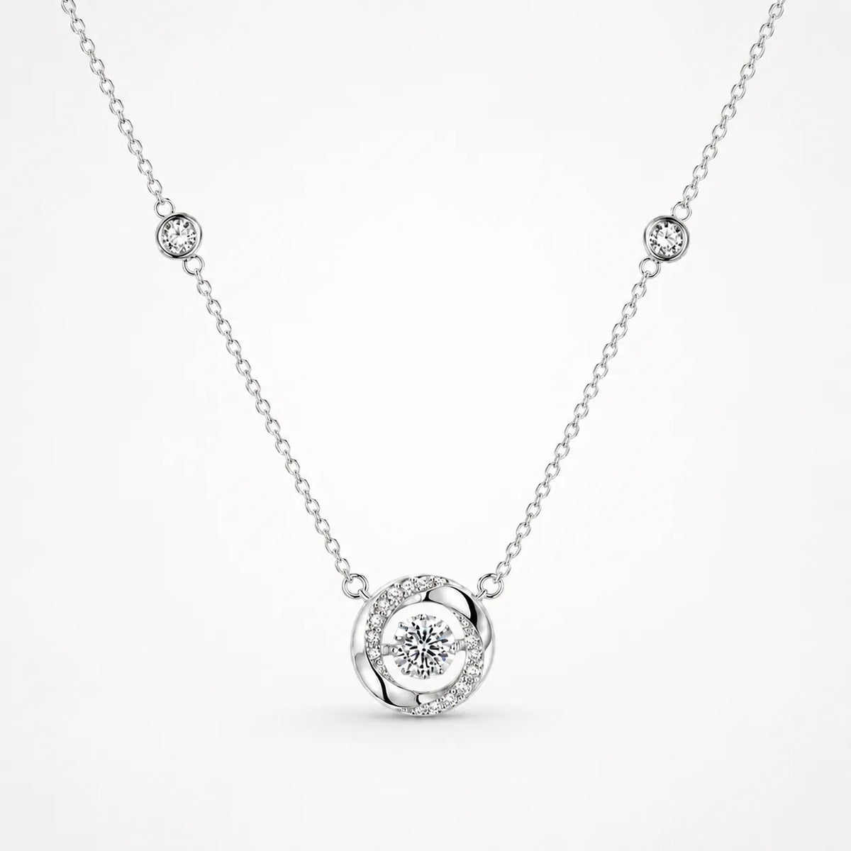 Lunavia – Floating Stone Silver Necklace with Pavé Halo