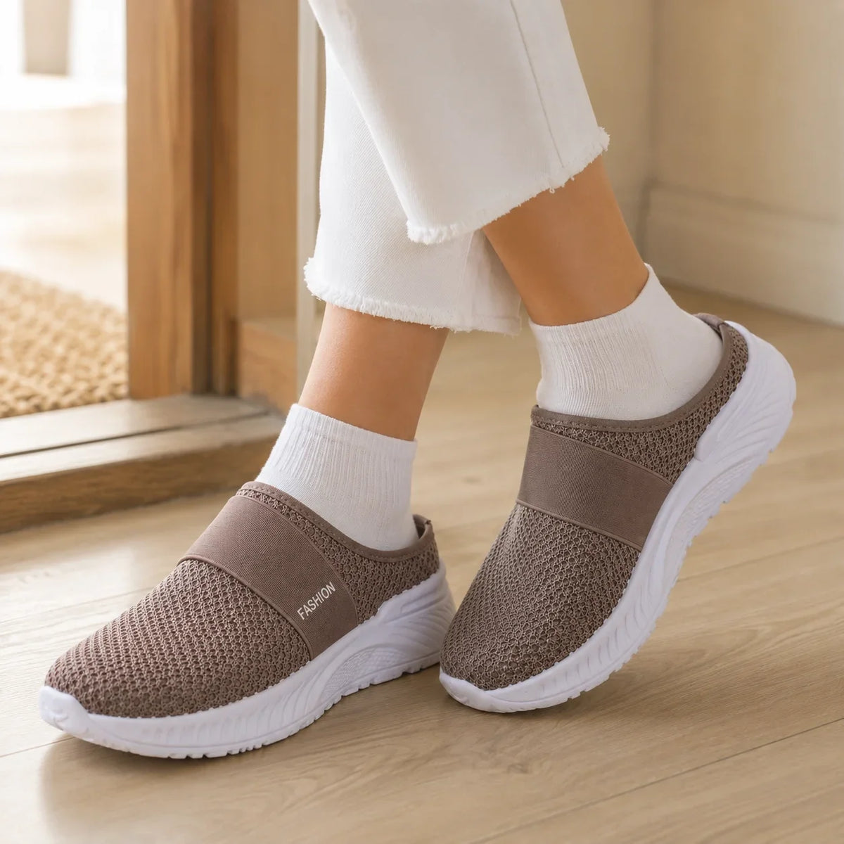 Stride & Soft – Women's Slip On Platform Mesh Sneakers, Breathable Non-Slip Mules