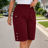 Velora – Plus Size Elastic Waist Capri Pants with Side Button Detail