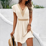Solène – Crochet V-Neck Flutter Sleeve Summer Dress
