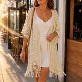 Solenne – Oversized Crochet Tassel Kimono Cardigan for Women