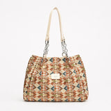 Florella – Woven Leopard Print Tote Bag with Leather Trim and Gold Chain