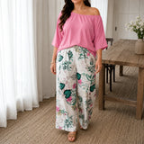 Solene – Off Shoulder Floral Wide Leg Pants Set for Women