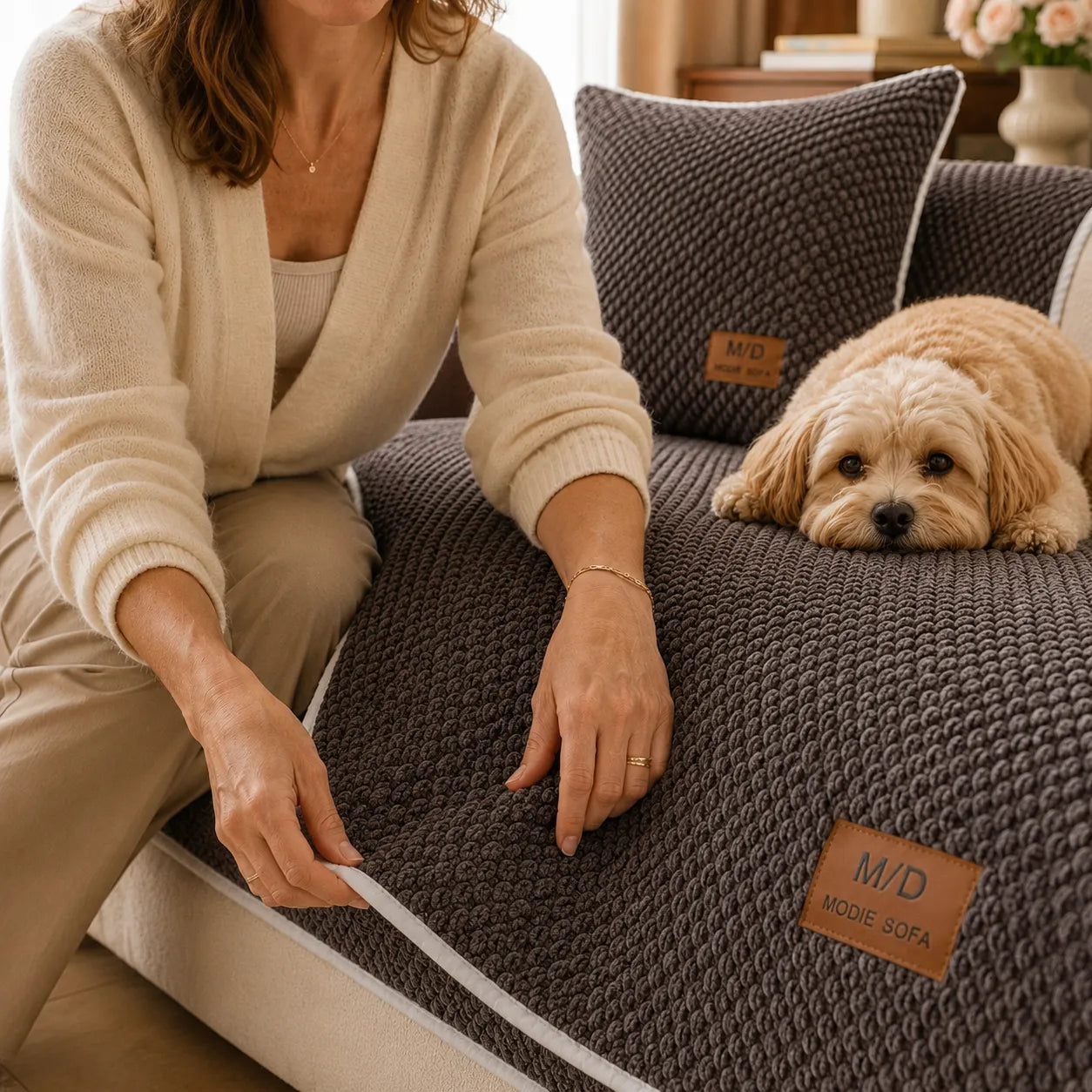 Pawtect – Non Slip Sofa Cover for Pets, Anti Slip Couch Protector, Plush Sectional Cover