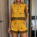 Solara – Boho Two-Piece Set, Sleeveless Top & High-Waisted Shorts