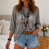Marigrove – Bohemian Hollow-Knit V-Neck Crochet Top for Women