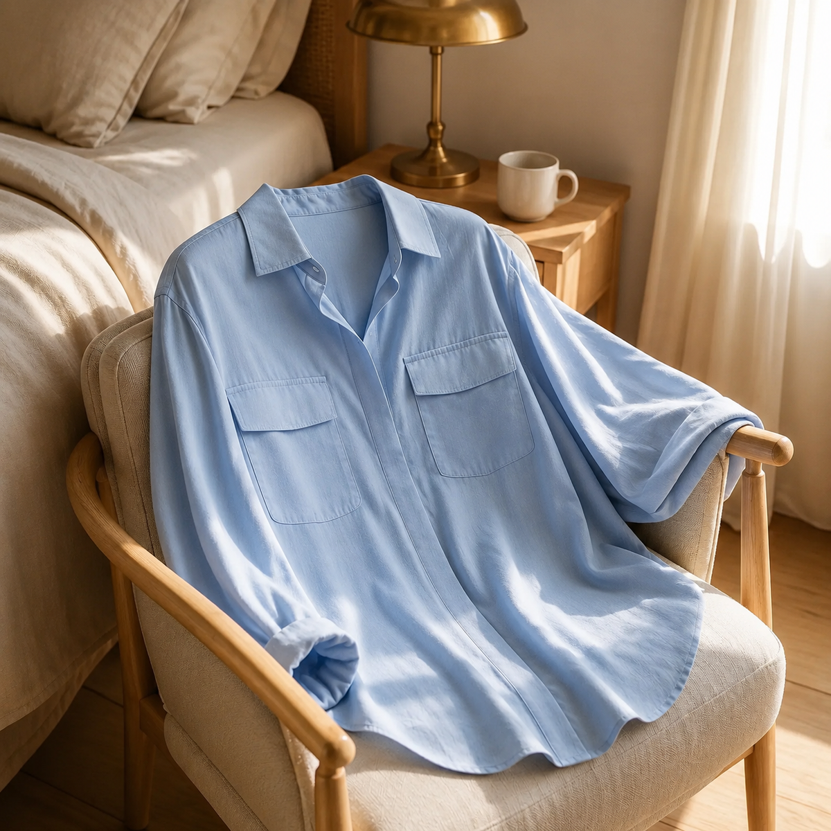 Lunavia – Loose Lapel Button-Down Shirt with Flap Pockets, Wrinkle-Free Long Sleeve Top for Women