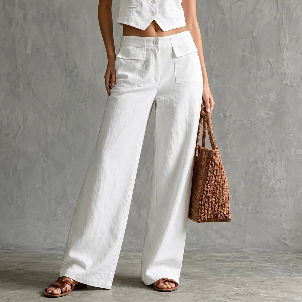 Lunavia – Linen-look wide-leg pants with pockets, high waist