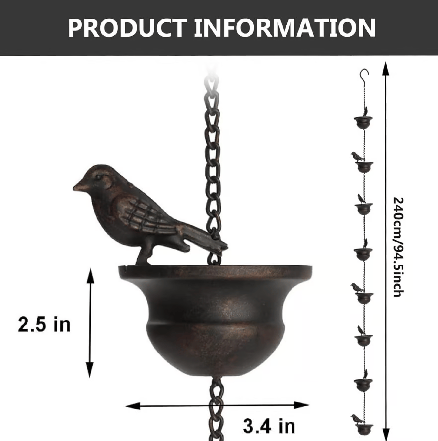 RainPerch – Bird Rain Chain for Garden Charm