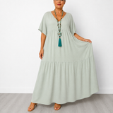Vellira – Plus Size V-Neck Tiered Midi Dress