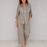 Solencia – Shimmer Pocket Shirt and Wide-Leg Pants Set