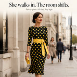 Belora – Retro Polka Dot Midi Dress with Belted Waist