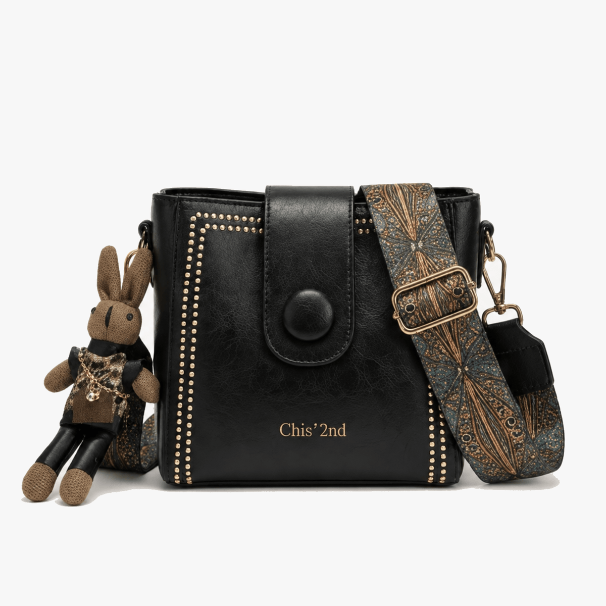Trovata - Vintage crossbody bucket bag with artisan strap