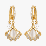 Ginara – Crystal Ginkgo Leaf Drop Earrings with Pearl