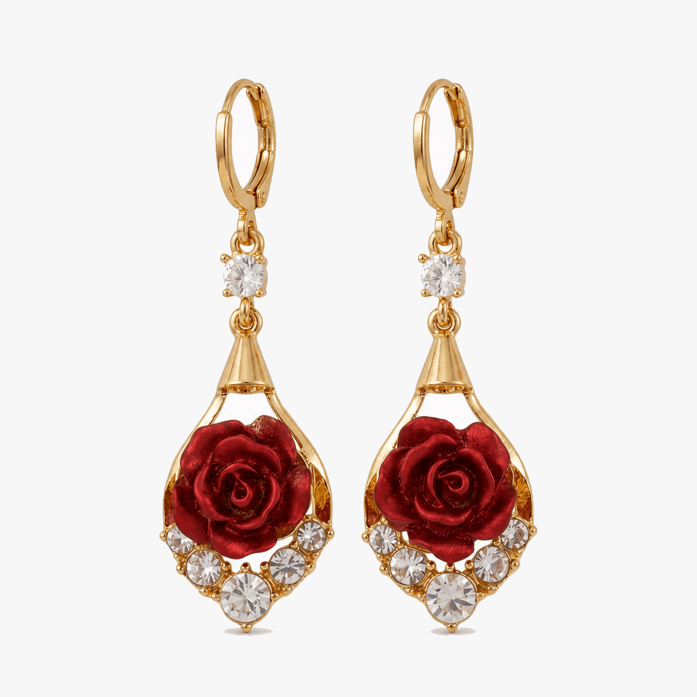 Rosavelle – Red Rose Crystal Drop Earrings