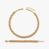 Levara - Sparkling Leaf Link Necklace and Bracelet Set