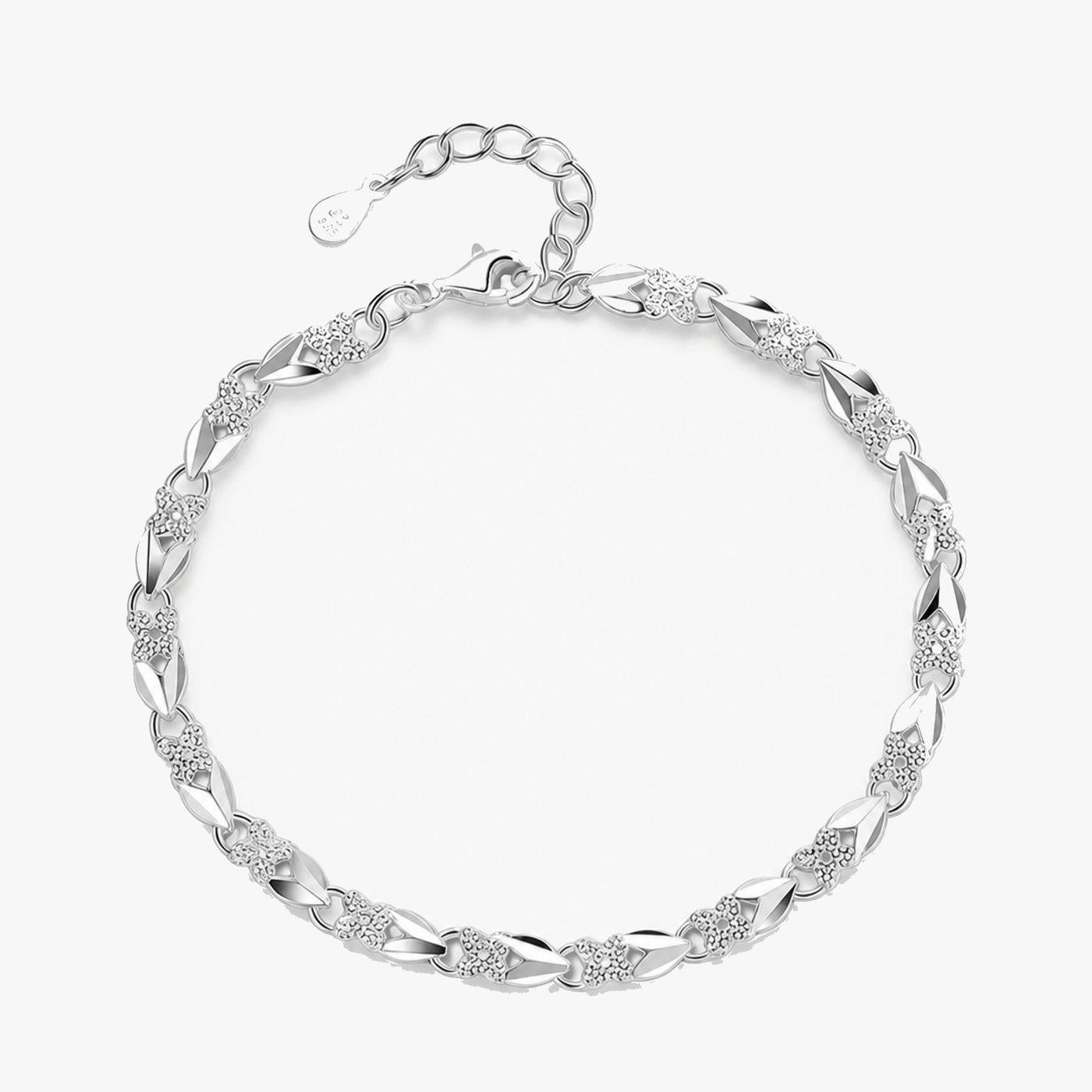 Clovara - Textured Silver Clover Chain Bracelet