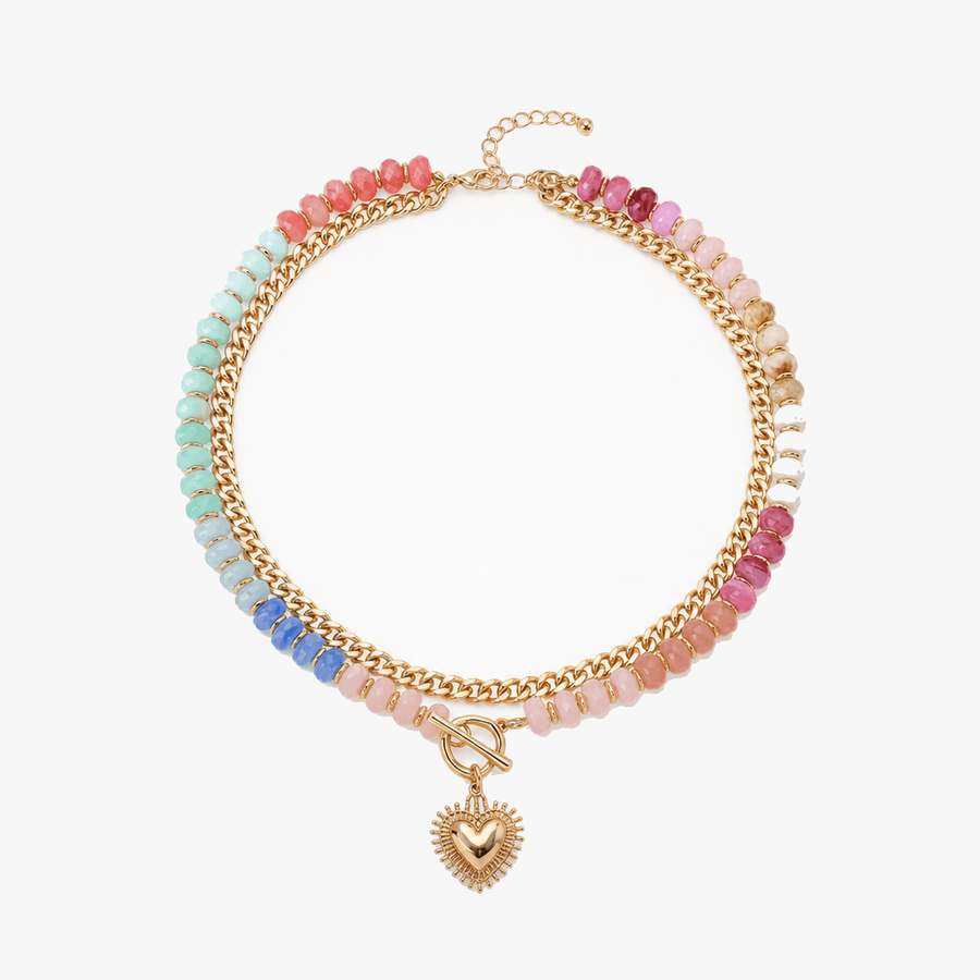 Lunavia – Pastel Bead Layered Necklace with Gold Heart