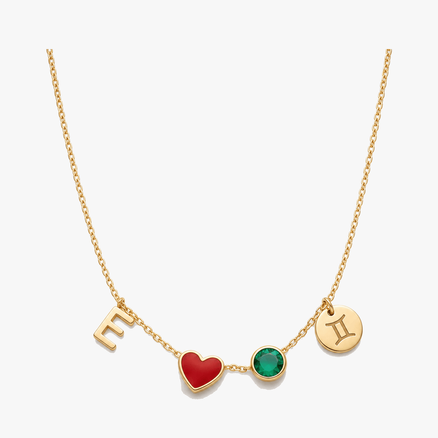 Veluna – Personalized Initial Charm Necklace with Birthstone and Zodiac