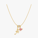 LUMARA – 3-Layer Initial Necklace with Pink Heart Zircon