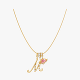 LUMARA – 3-Layer Initial Necklace with Pink Heart Zircon