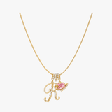 LUMARA – 3-Layer Initial Necklace with Pink Heart Zircon