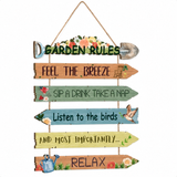 Blossomrow – Rustic Garden Rules Hanging Sign, Hand-Painted Wall Plaque with Rope