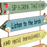 Blossomrow – Rustic Garden Rules Hanging Sign, Hand-Painted Wall Plaque with Rope