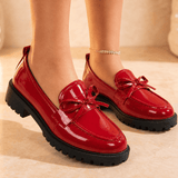 Bowella – Glossy Bow Loafers with Cushioned Platform