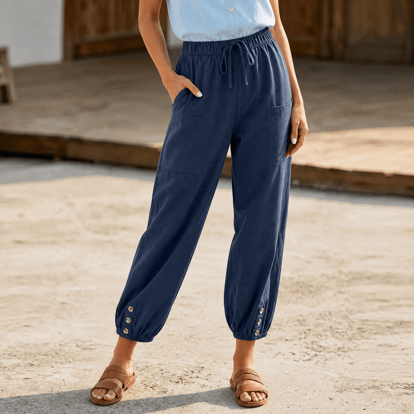 Brezia – Relaxed Fit Cotton Linen Capris for Women