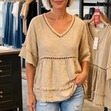 Solavie – Boho V-Neck Fringe Trim Tunic Top for Women