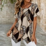 Velora – Asymmetric Hem Leopard Paisley Print Tunic Top