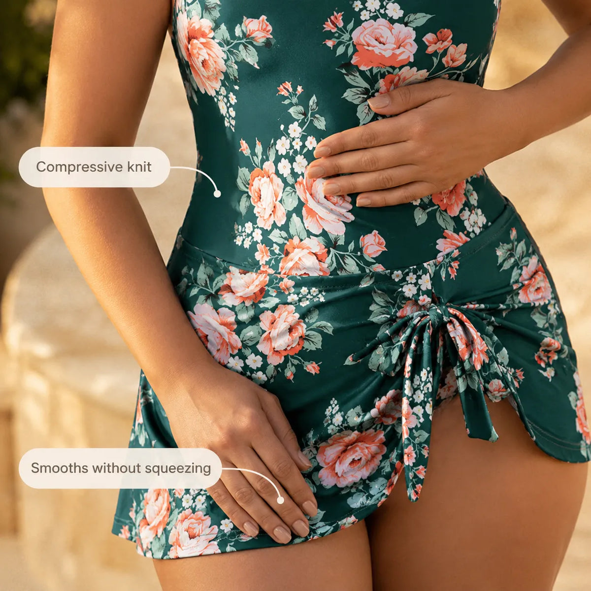 Marelle – Skirted Tummy Control One Piece Swimsuit for Women, Floral Swimdress with Side Tie