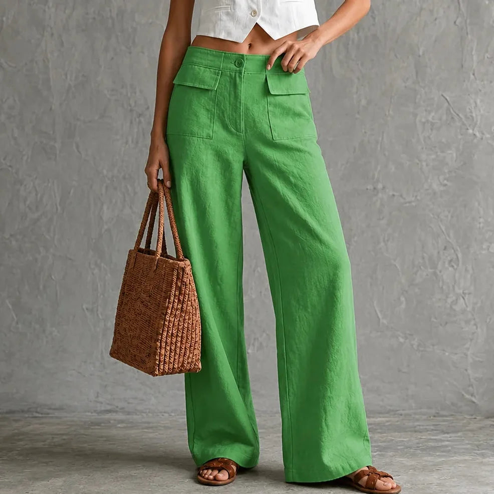 Lunavia – Linen-look wide-leg pants with pockets, high waist