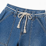 Marielle – Wide Leg Cropped Cargo Jeans with Rope Tie Waist