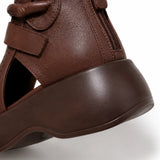 Terracora – Cut Out Platform Sandals with Back Zip, Cognac Espresso Beige