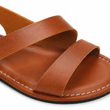 Solvea – Asymmetric Double Strap Flat Sandals for Women, Caramel and Black