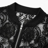 Lacelle – Floral Lace Zip Up Bomber Jacket for Women