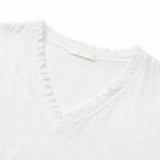 Lorelei – Boho Frayed-Trim V-Neck Tee for Women, Loose Tummy-Hiding Fit