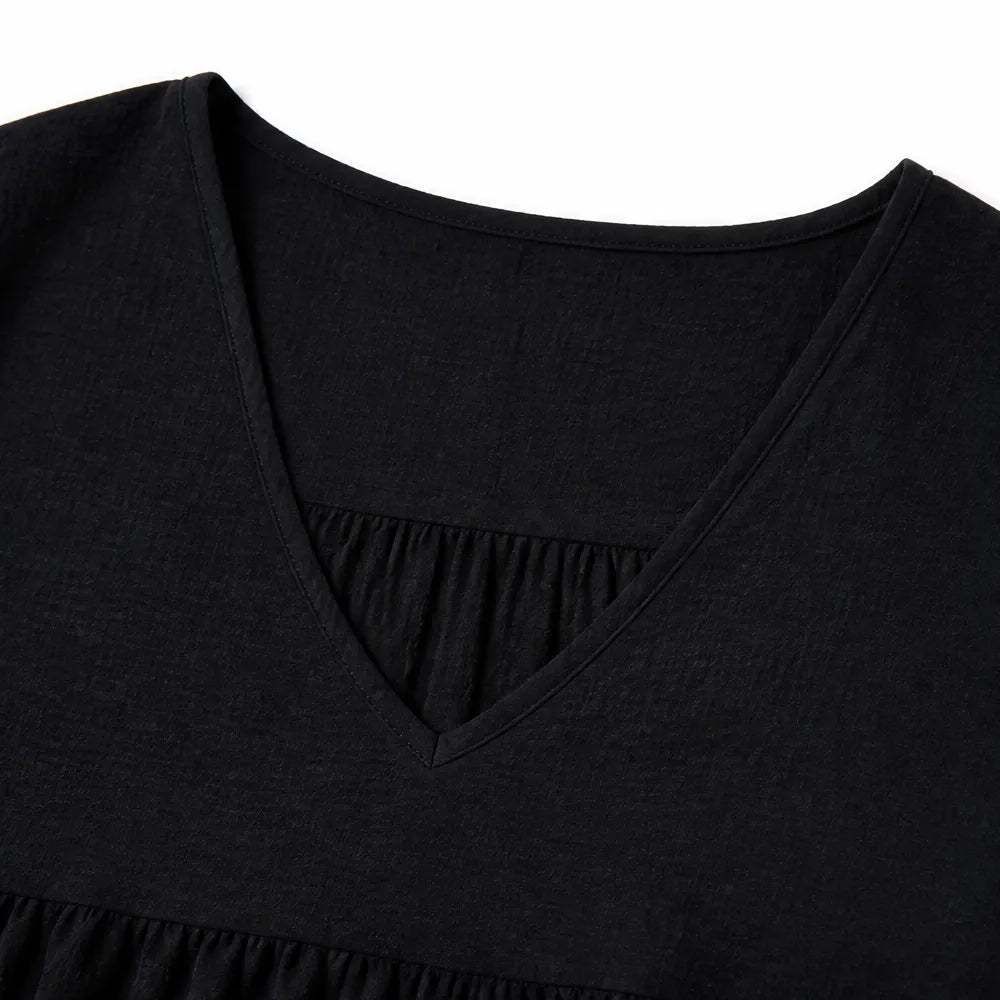 Vivelyn – Flowy V-Neck Babydoll Blouse with Flutter Sleeves
