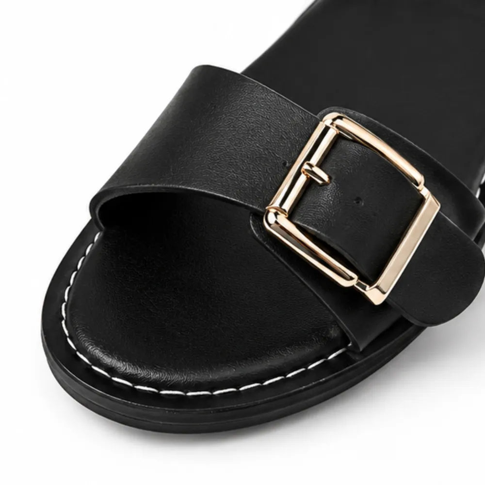 Marelle – Double Buckle Flat Slide Sandals for Women