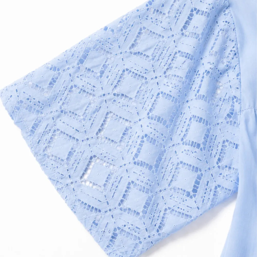 Vivelyn – Square Neck Smocked Babydoll Mini Dress with Lace Sleeves