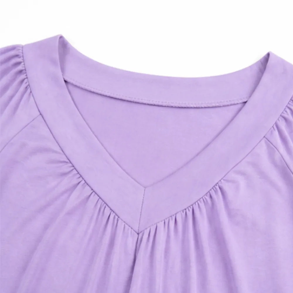 Velora – Pleated V-Neck Tunic Top for Women, Soft Drape Casual Blouse