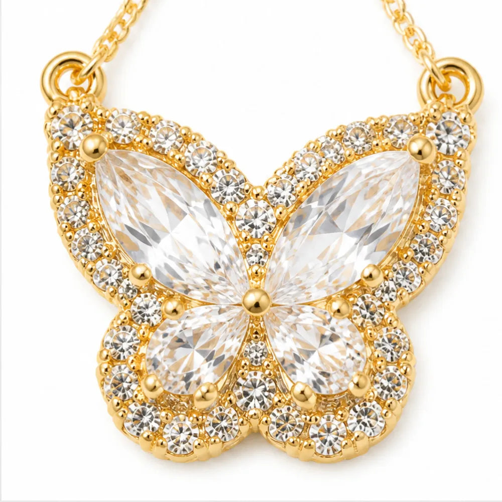 Papillore – Sparkling butterfly drop earrings, gold-tone cubic zirconia, delicate everyday elegance