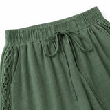 Marella – Wide Leg Boho Pants with Lace-like Side Trim and Drawstring Waist