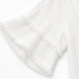 Lorelei – Boho Frayed-Trim V-Neck Tee for Women, Loose Tummy-Hiding Fit