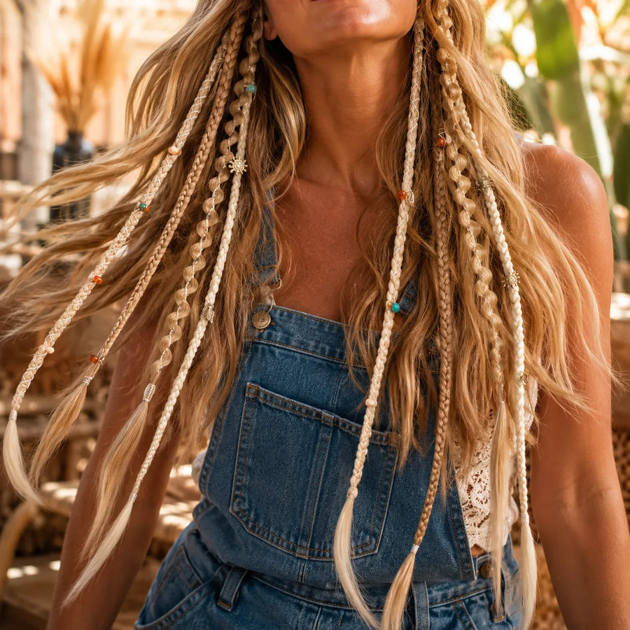 Wildera – Boho Beaded Clip-In Braid Extensions with Charms