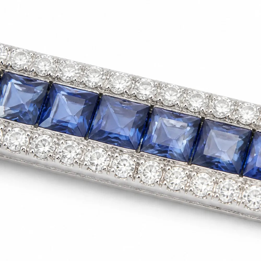 Sereva – Art Deco Sapphire Look Tennis Bracelet with Diamond-Look Clasp, Silver-Tone